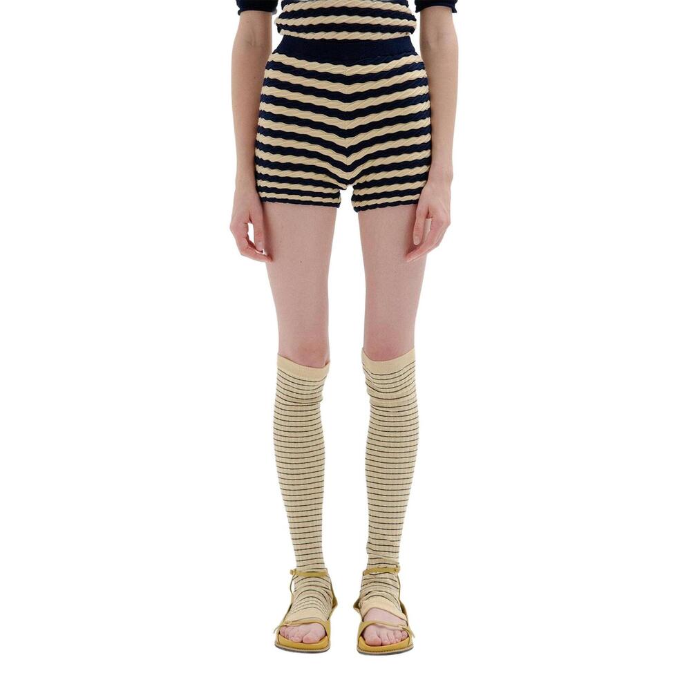 NEW EENK sies textured knit shorts in beige/navy stripe
